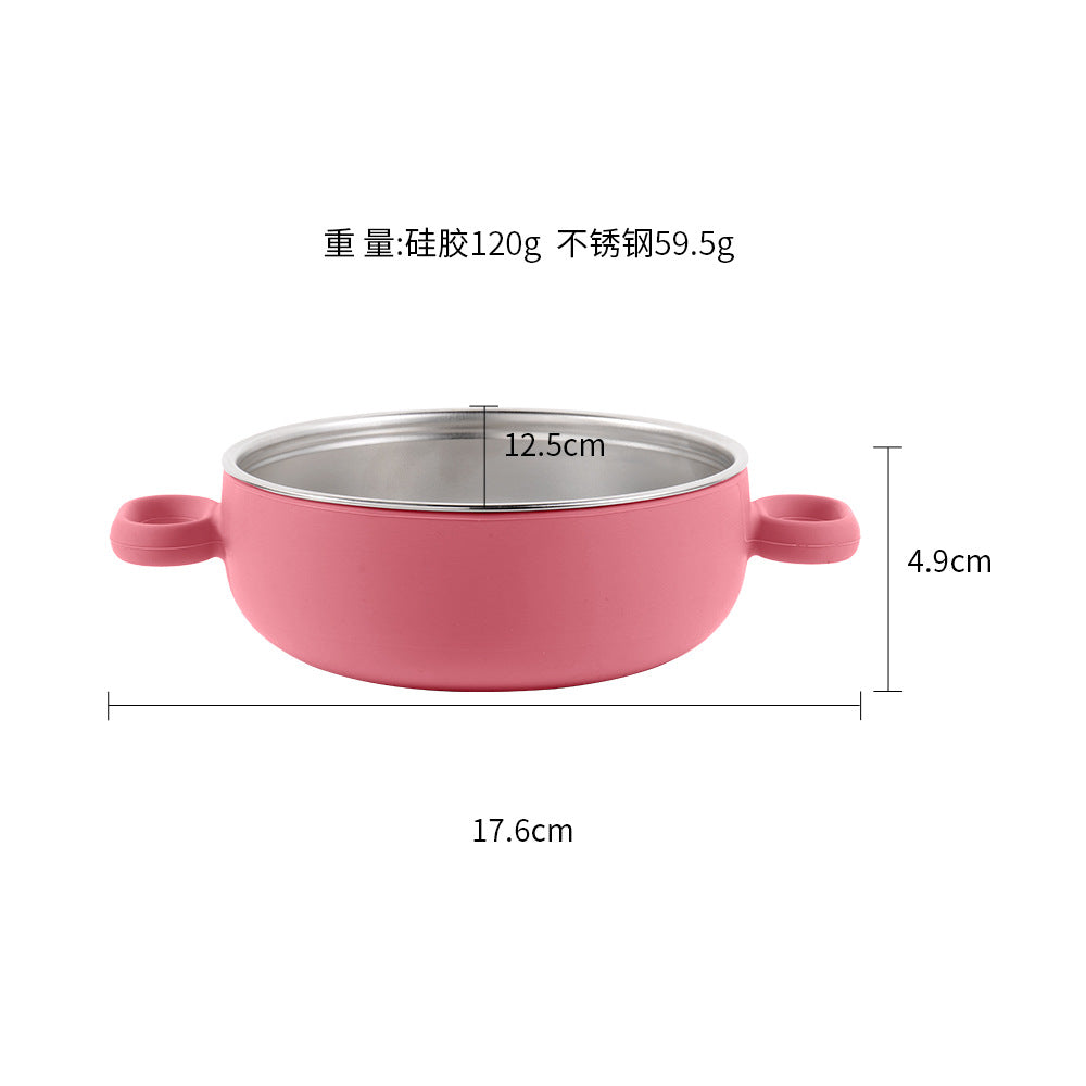 Children's silicone stainless steel 304 binaural bowl manufacturer's new baby silicone feeding tableware set complementary food bowl