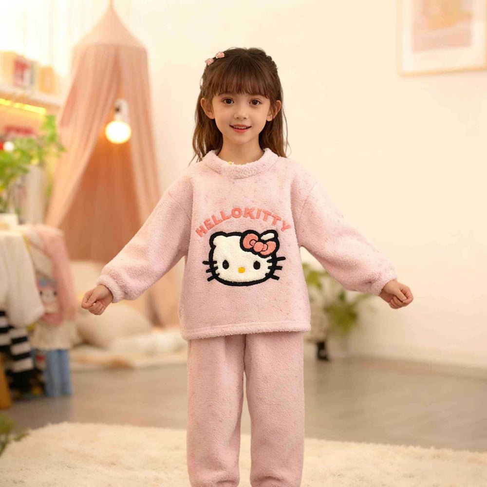 Kids half velvet pajamas girl medium large childrennew arrivalgirlfall and winter thickened home clothes winterheattech cotton