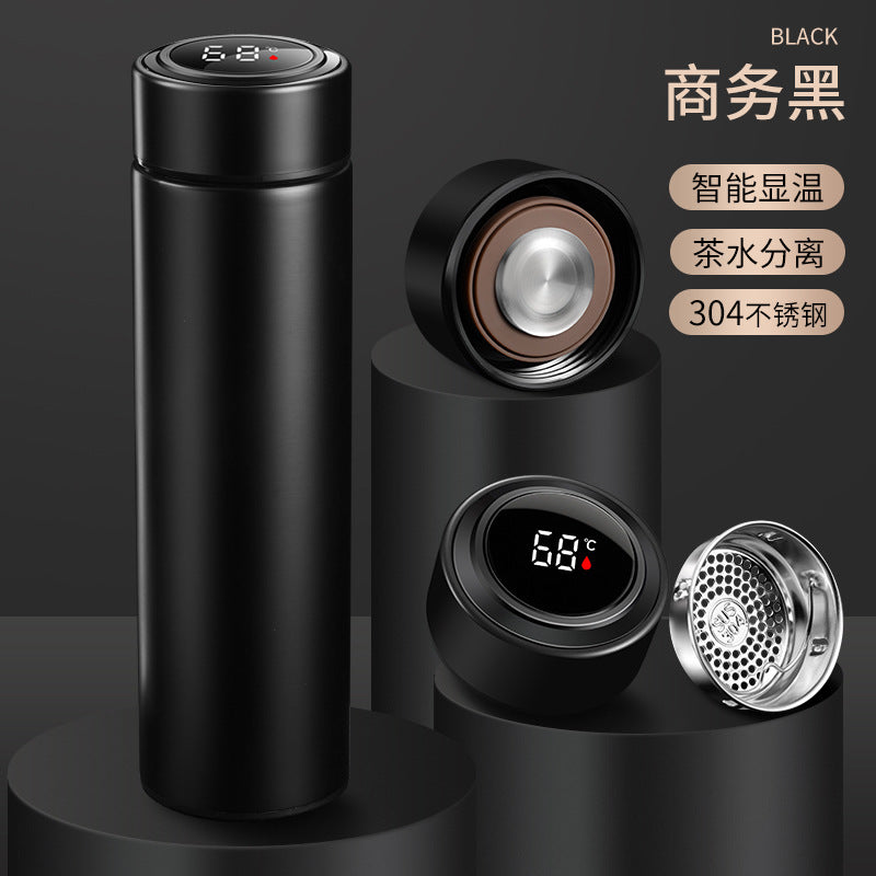 Smart temperature display stainless steel insulated tumbler - vacuum 304 business straight cup - temperature display water bottle - men's tea and water separation cup