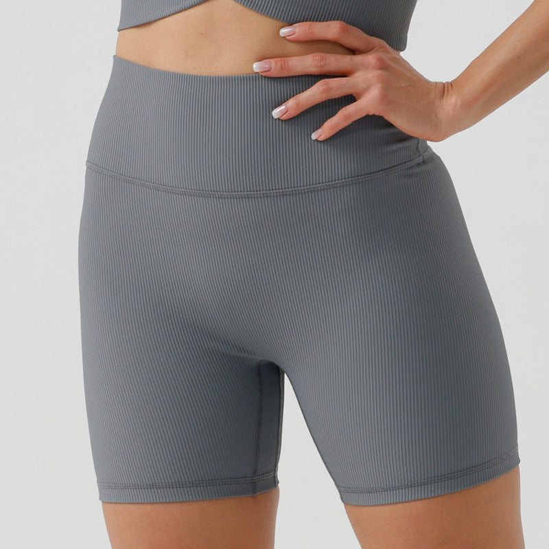 European and american eco-friendly ribbed quarter yoga shorts - high waist, butt-lifting, seamless fitness leggings - classic women's sports yoga pants
