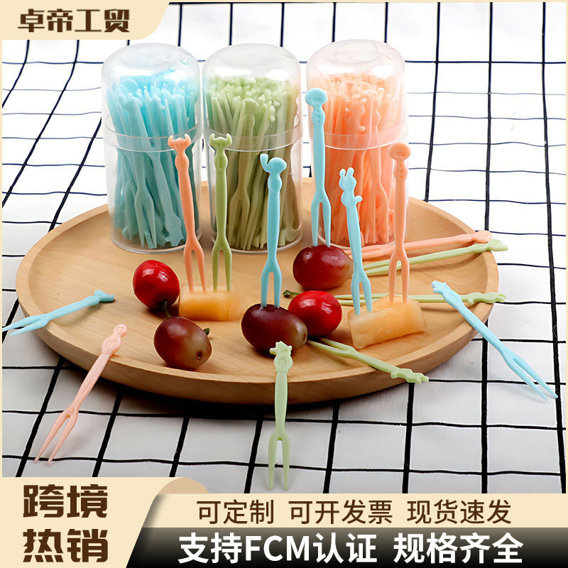 Fruit fork set - disposable plastic two-pronged fruit picks for home use - perfect for fruit, cakes, desserts, and snacks