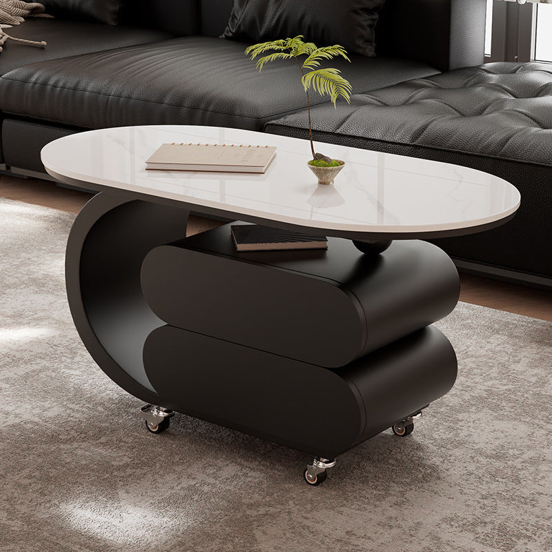 Luxury italian rock slab mobile coffee table - modern minimalist creative coffee table for small apartments and living rooms