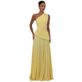 summer new arrival: elegant asymmetrical neck one-shoulder pleated chiffon bodycon backless maxi dress