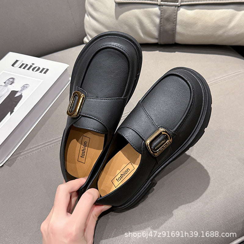 2025 new women's office british style spring/summer versatile skirt black single shoes commute soft sole loafers
