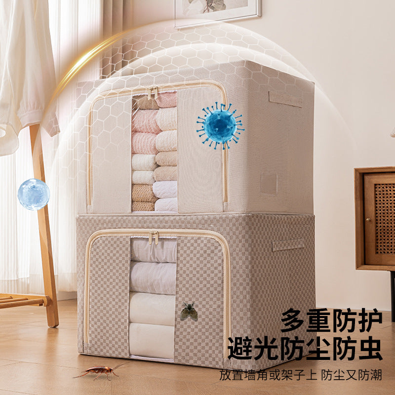 Steel frame cotton and linen storage box Large capacity fabric foldable Baina box Home clothing Down jacket Quilt finishing box