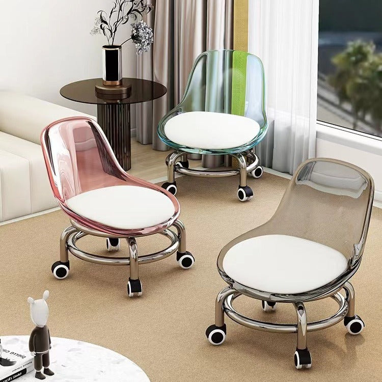 Acrylic universal wheel low stool silent transparent backrest small chair with baby pulley low stool Internet celebrity shoe changing stool