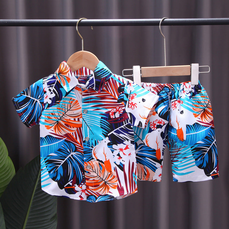 0-4 years old kids' summer short-sleeve set: boys' printed shirt 2-piece outfit, southeast asian style children's clothing for boys