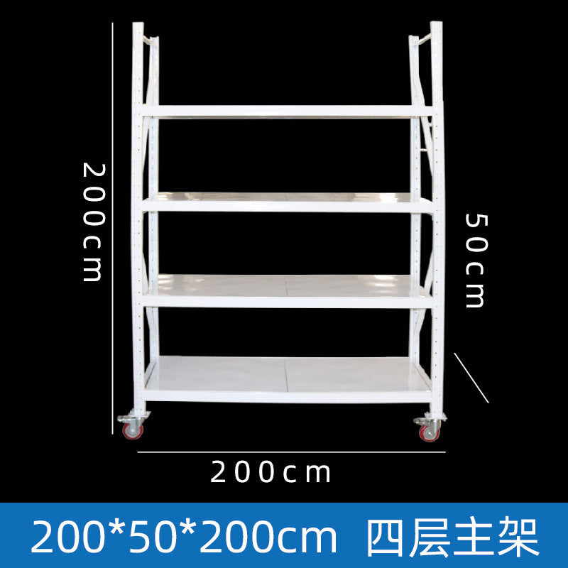 Storage shelves Angle steel shelves Multi-layer household warehouses Stainless steel storage racks Express silent wheel mobile iron racks