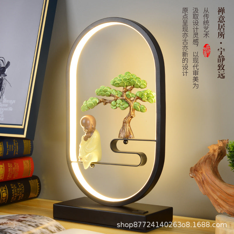 New chinoiserie table lamp bedroom bedside lamp zen ornaments wedding girl lotus creative gift home remote control lotus