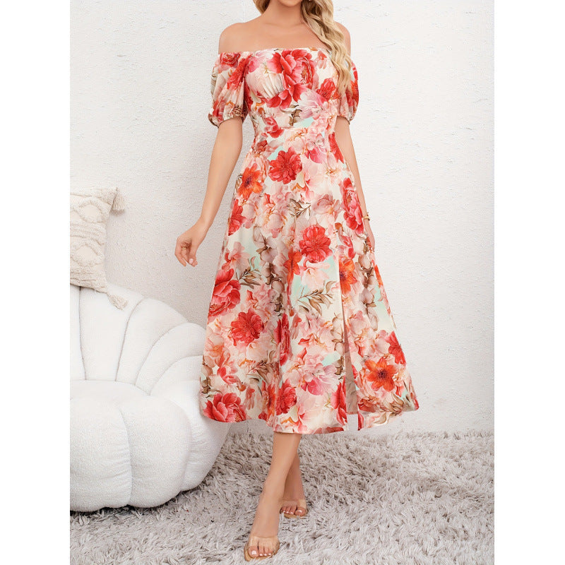 listing: new  original women's elegant floral print off-the-shoulder dress