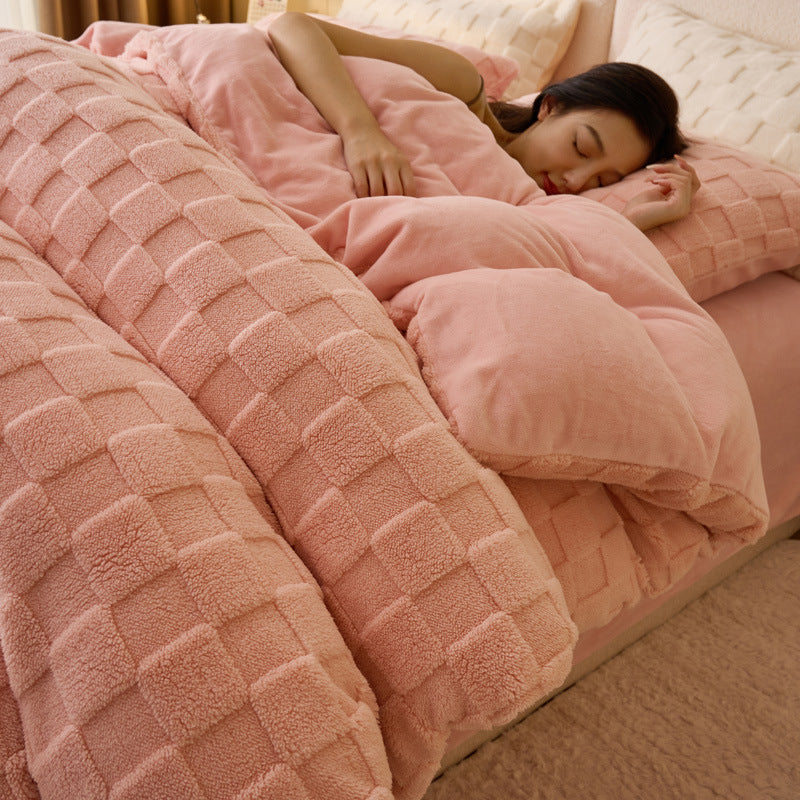 Solid color Tafu fleece four-piece winter thickened milk fleece quilt cover Nantong fleece bedding coral fleece sheets