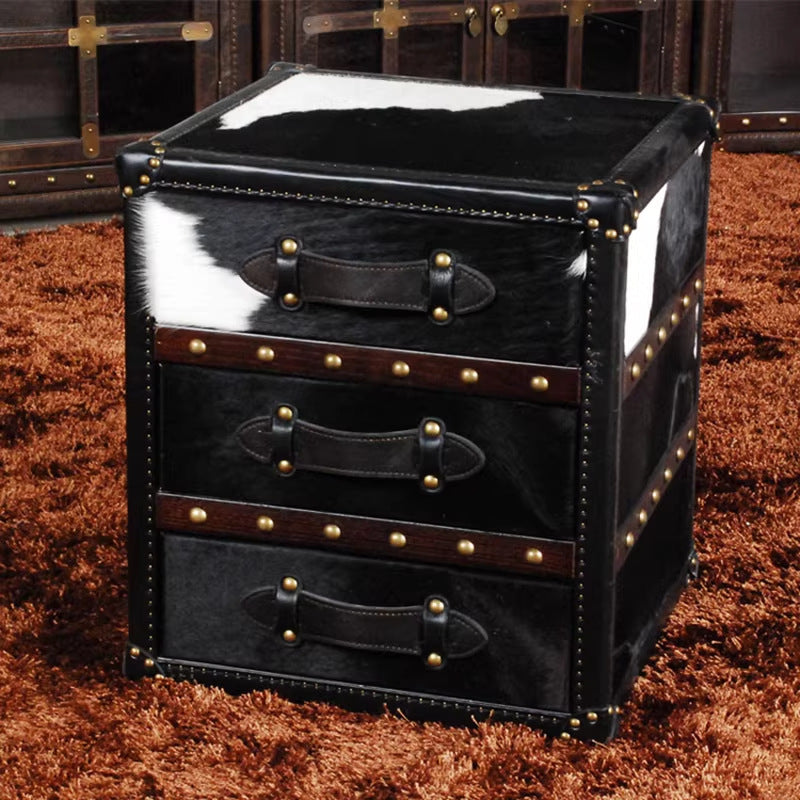 Medieval style furniture american cowhide entrance cabinet retro leather suitcase coffee table b&b cigar bar storage storage chest