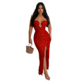 C6782 cross-border   fashion women's solid color sexy sequin backless maxi dress