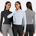 Jinke fall and winter stand-up collar yoga clothes running slimming looklong sleeves half-zip sports tops women's silm elastic fitness clothes