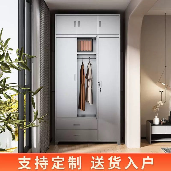 Small apartment finished wardrobe household bedroom storage cabinet moisture-proof simple wardrobe balcony stainless steel sunscreen locker