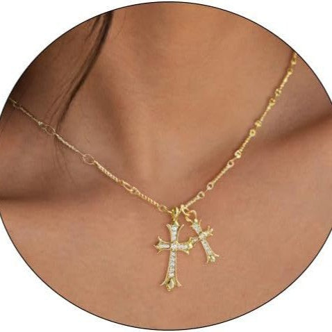 Amazon bestseller: birthstone inlaid double cross pendant 14k necklace - unique & trendy jewelry