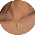 Amazon bestseller: birthstone inlaid double cross pendant 14k necklace - unique & trendy jewelry