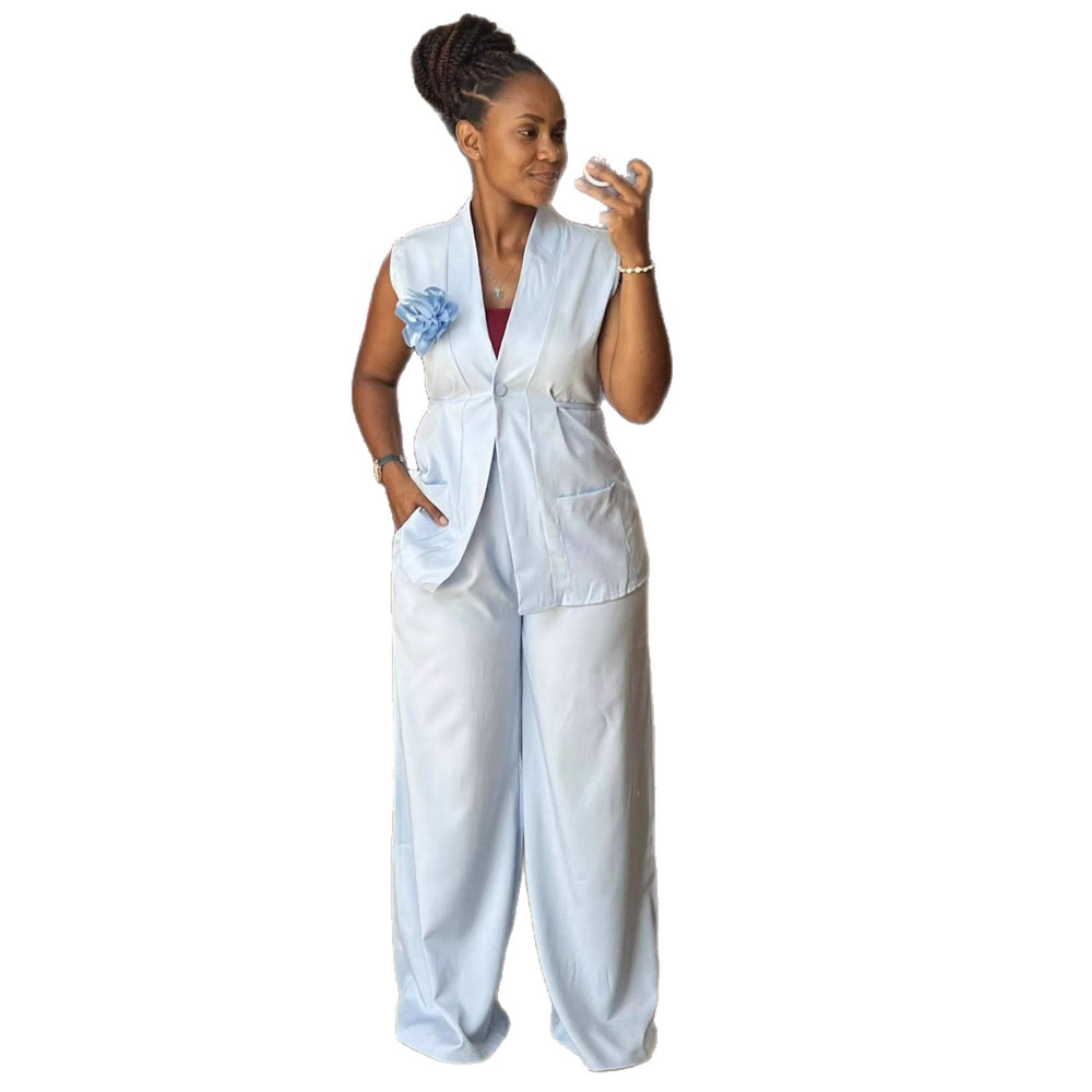 Fashion cross-border women's clothing  summer new style elegantwork clothing stereo flower vest vest high waist pants suit