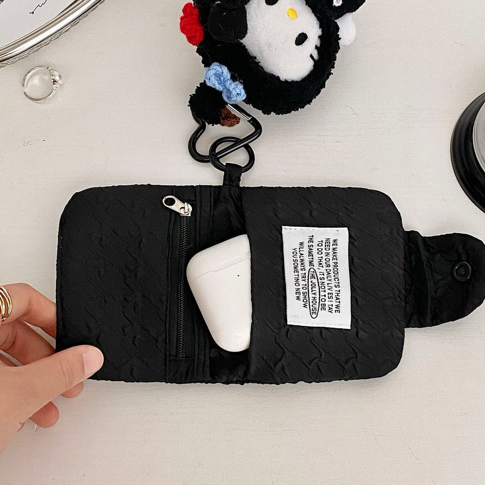 Vintage niche style headphone bag mini pleated coin purse women's cute fabric storage coin id card multi-layer card holder