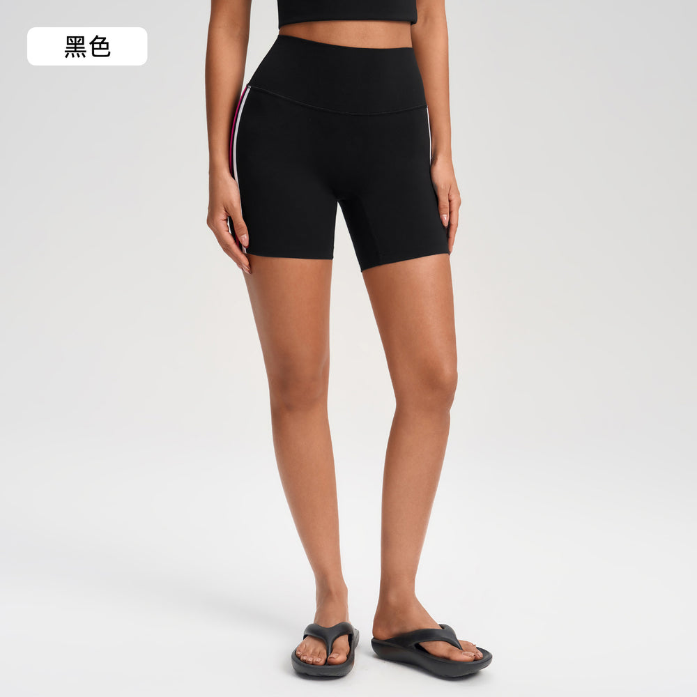 High-waisted, figure-hugging peach cutout shorts with color blocking and seamless design - perfect for running, fitness, and yoga (yg-1002)
