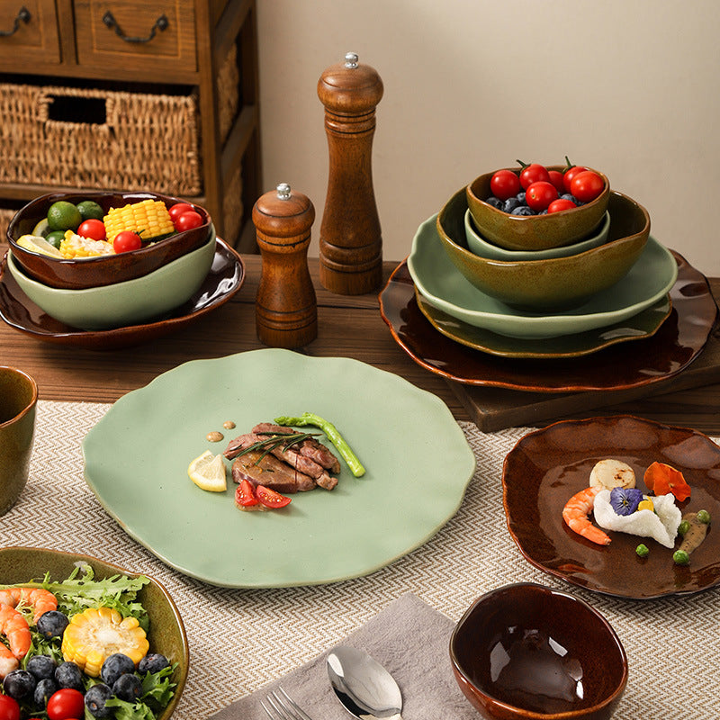 Stylish special-shaped bowls, plates, dishes, retro, good-looking restaurants, hotels, for home, steak plates, desserts, pastries, rice bowls