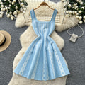 Export french jacquard sleeveless elegantknittingdress women's summer work clothing waist a-line knitting short skirt with flap pocket pants