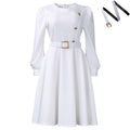 D3349 european and american cross-border new round neck long sleeve high waist a-line dress elegant party solid color foreign trade african dress