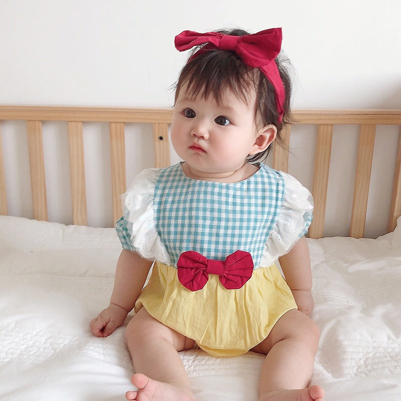 Ins21 summer korean style baby cute princess bow short sleeve romper bodysuit with headband