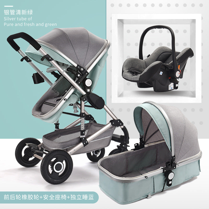 Baby stroller, 2-way high view, convertible (sitting/reclining), lightweight, foldable, shock-absorbing, newborn infant toddler pushchair