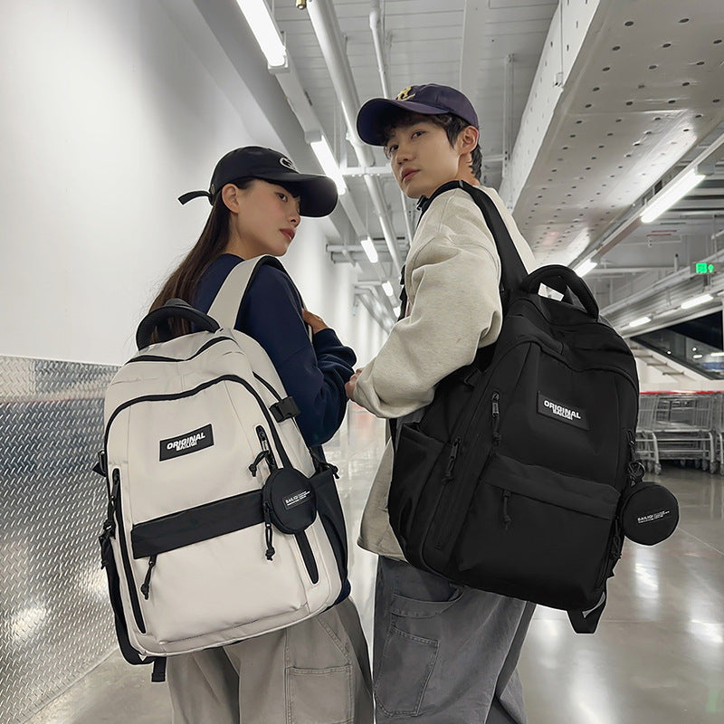New large capacity backpack - perfect for high school, college, and university students. casual printed backpack with color blocking design, ideal for business trips and travel