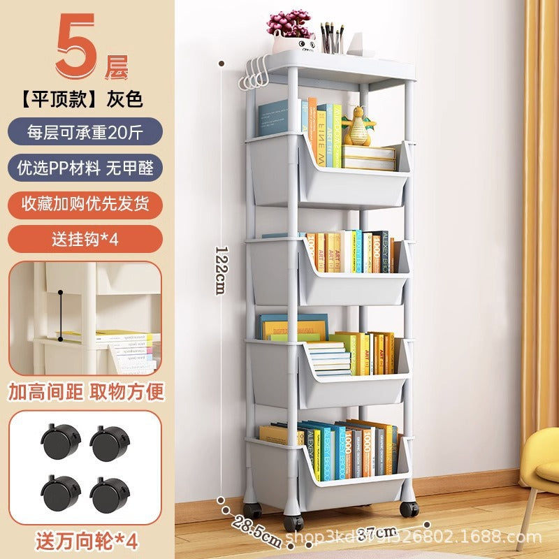 Removable bookshelf Shelf Children's toys Snack storage rack Multi-layer household trolley Floor-to-ceiling simple bookcase