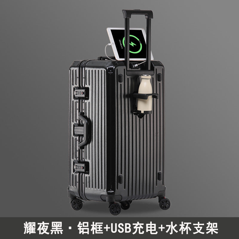 Large capacity aluminum frame suitcase 26 inch anti-drop suitcase brake wheel student trolley case password case leather case