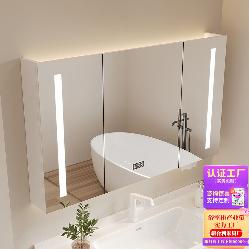 Smart mirror bathroom, separate mirror cabinet, solid wood bathroom, storage mirror cabinet with lamp, defogging, paper drawing hole, wall rack.