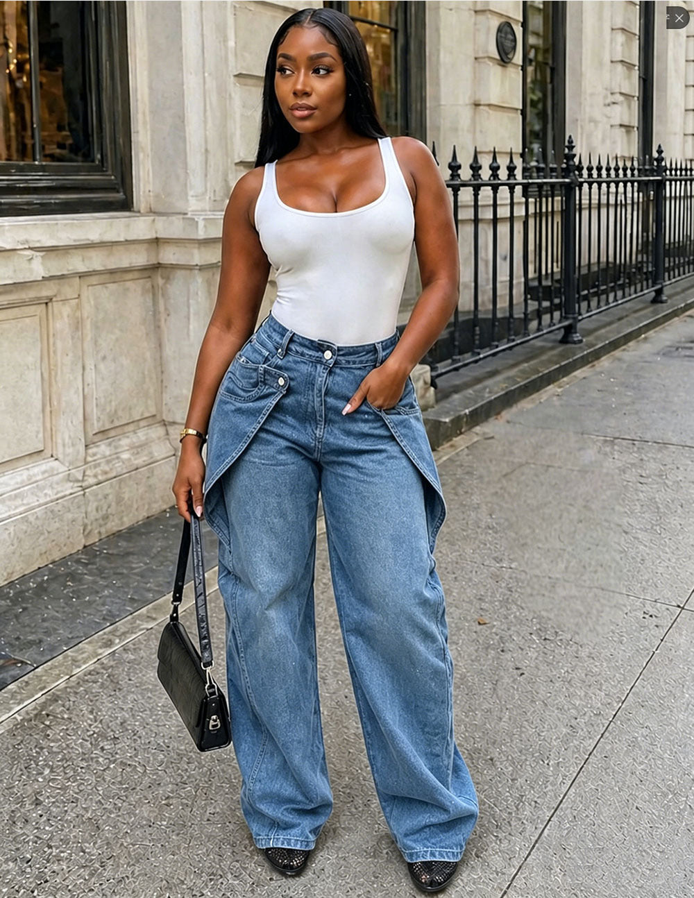 European and american style women's casual jeans - new  cross-border women's clothing - street fashion asymmetrical button design straight leg