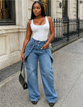 European and american style women's casual jeans - new  cross-border women's clothing - street fashion asymmetrical button design straight leg