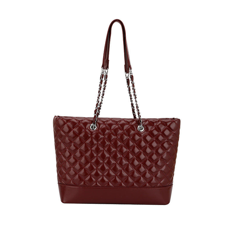 Large capacity retro diamond quilted chain women's bag autumn/winter solid color commuter tote cross-border new small chanel-style shoulder bag