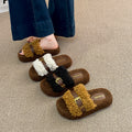Thick sole heightened fur slippers women's outwear spring & fall new arrivalclassy leather buckle lamb wool home cotton slippers