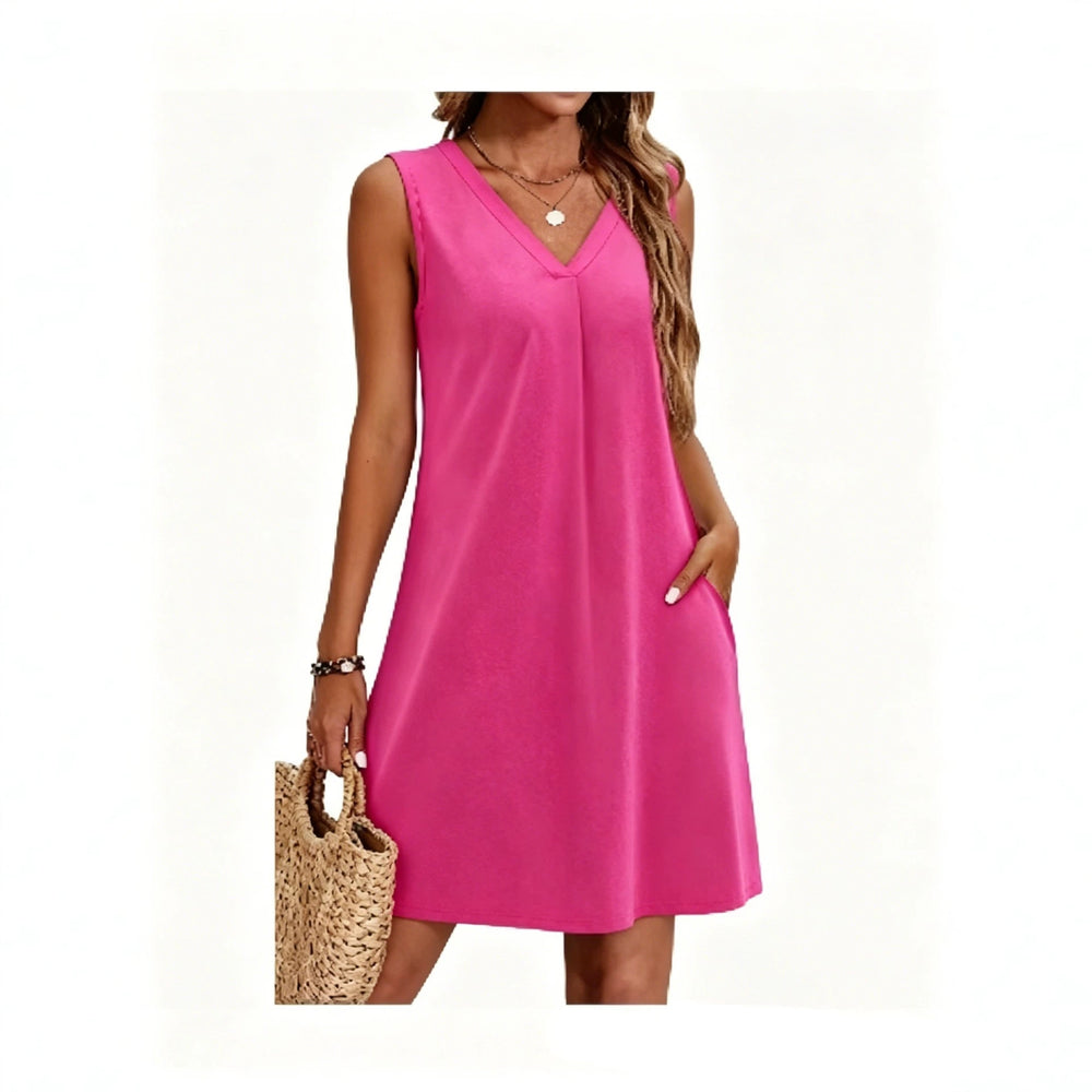 european and american sleeveless v-neck casual solid color dress for cross-border e-commerce