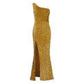 D3288  european and american women's clothing  new fashion one-shoulder sexy slit maxi dress sequin evening gown