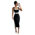summer new arrival:  cross-border women's fashion - mature & sophisticated maxi dress with square neck, spaghetti straps, and color block design