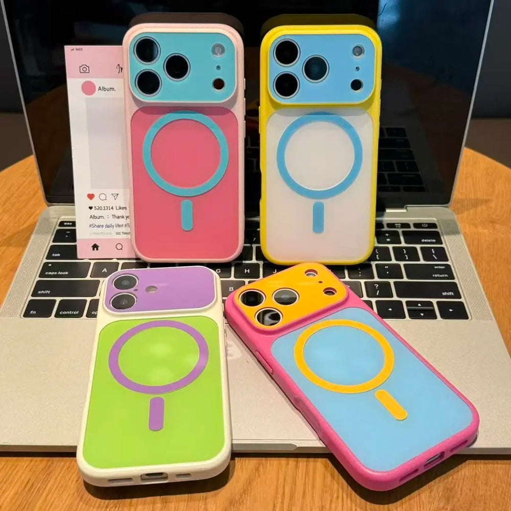 Suitable for apple 17pro mobile phone case summer candy contrasting color iphone16 anti-fall dopamine fine hole magnetic suction case