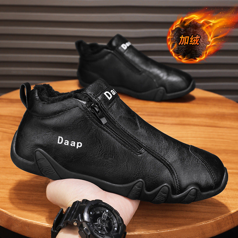 Men's winter fleece-lined thickened warm cotton shoes, men's casual leather shoes, work waterproof non-slip safety boots, martin boots