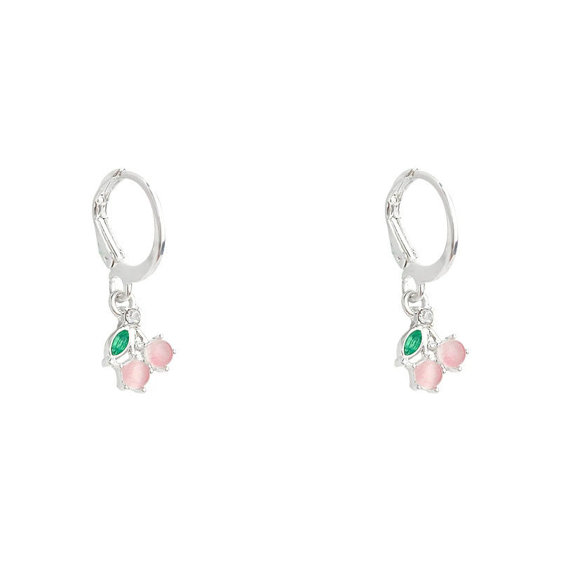 Spring pink cherry earrings 2026 niche style ear cuffs fashionable elegant sweet forest style accessories