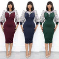Long-sleeved, waist-cinching, midi-length dress,  new style, faux two-piece, spliced pencil skirt, african clothing wholesale