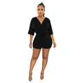 C6308 special offer: no returns or exchanges. please purchase with care. cross-border fashion women's tie-up v-neck mid-sleeve shorts jumpsuit