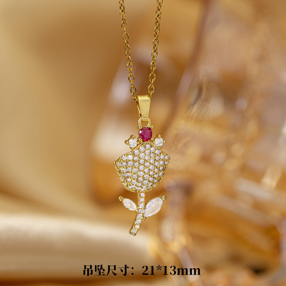 High-quality elegantaccessible luxury full zirconium copper micro-embedded necklace for women, real gold electroplated, simple internet celebrity exquisite sweater chain neck chain