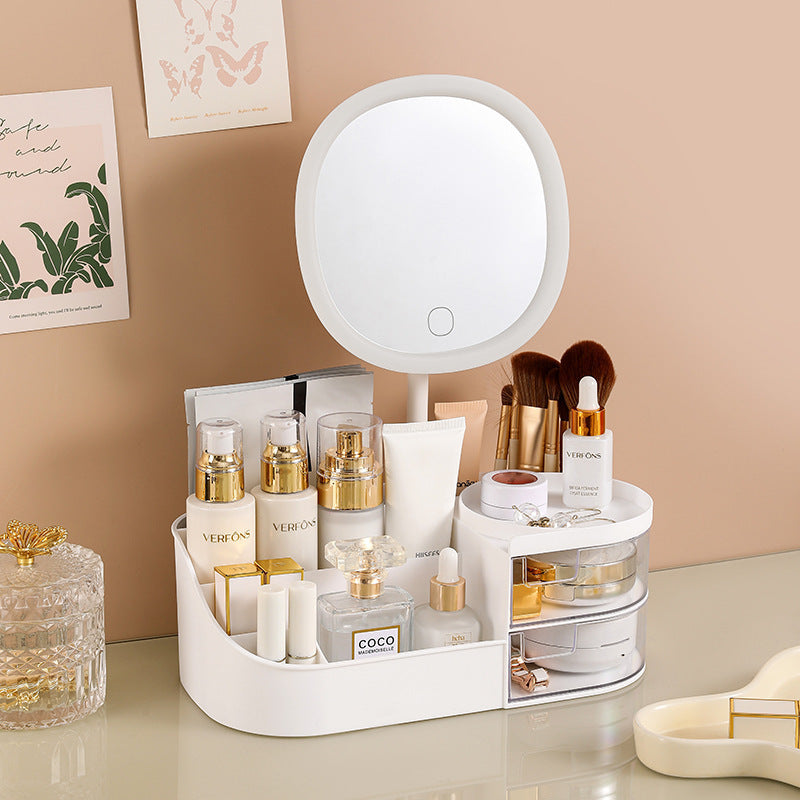 Mirror Makeup Mirror Desktop Storage Box Integrated Cosmetics Shelf Makeup Mirror Birthday Gift Female