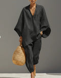 spring cross-border women's casual relaxed fit solid color shirt set