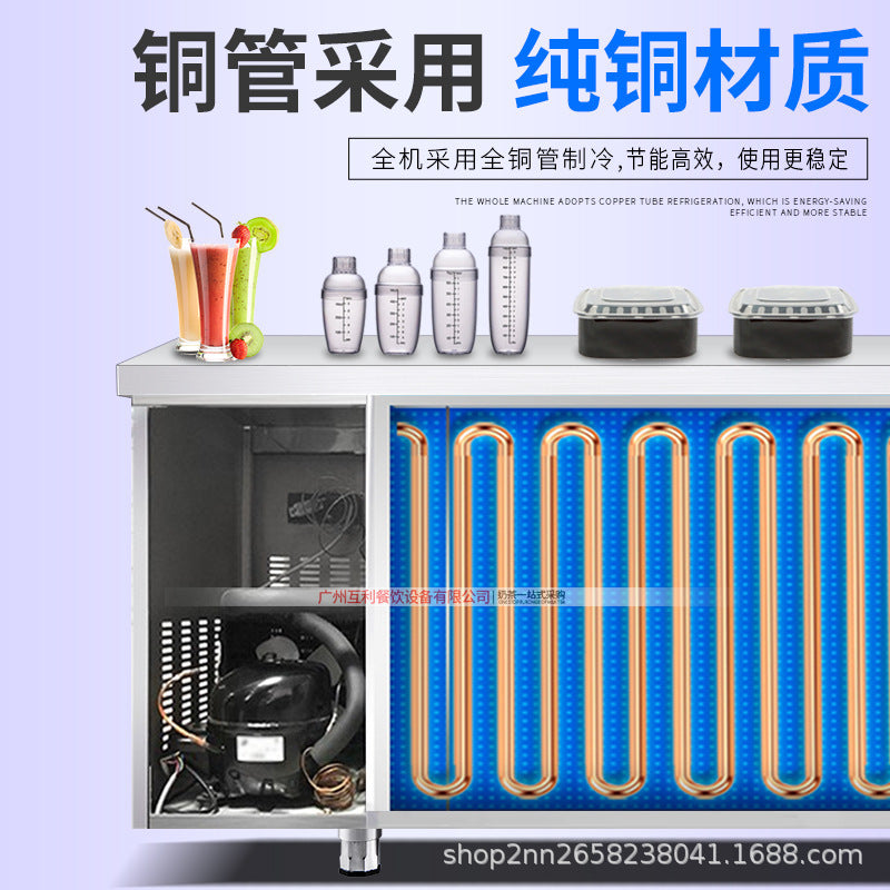 Commercial flat-top refrigerated work table 1.68m refrigerator freezer kitchen milk tea shop prep table