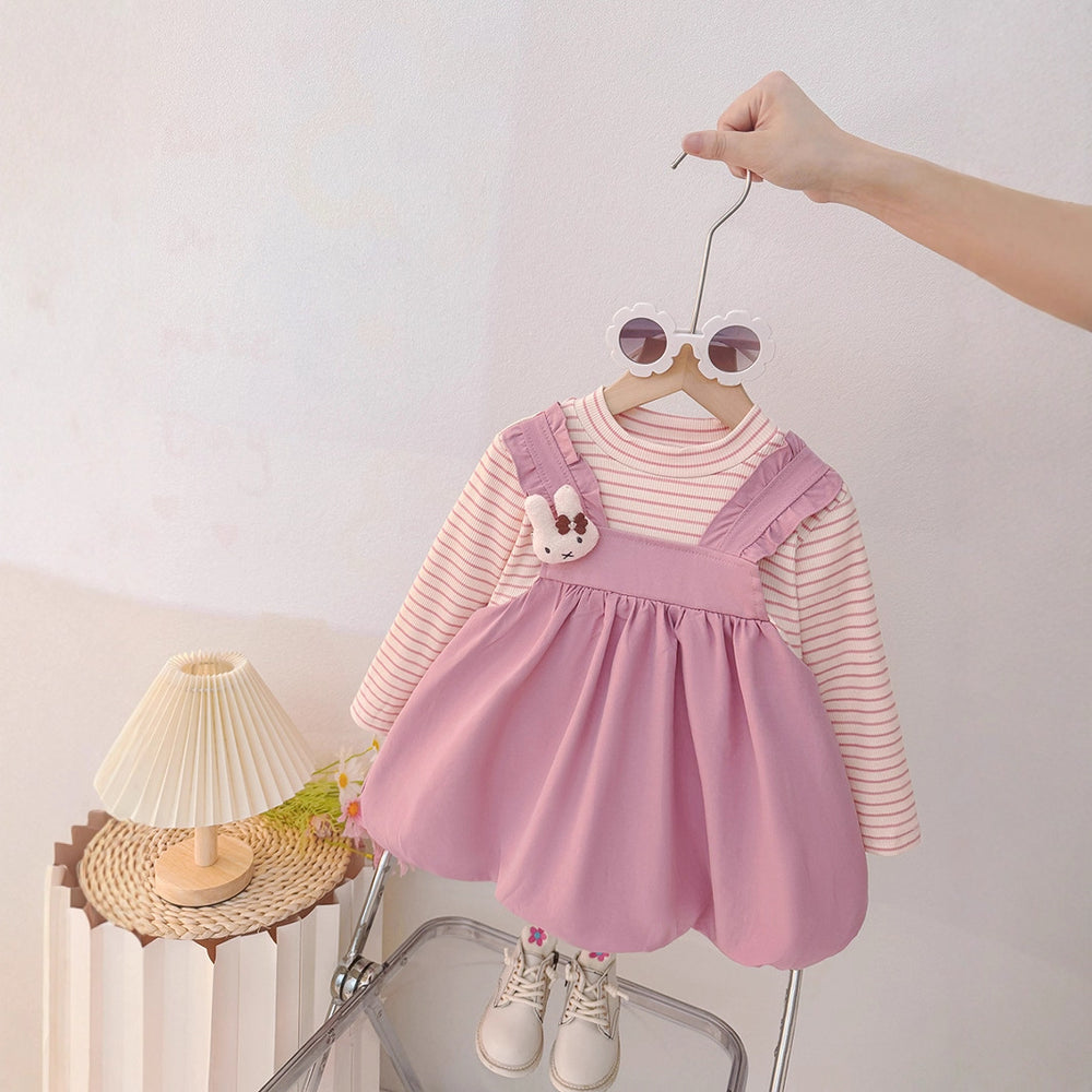 Girls' autumn dress  new collection: stylish long-sleeved suspender dress for little girls - faux two-piece design